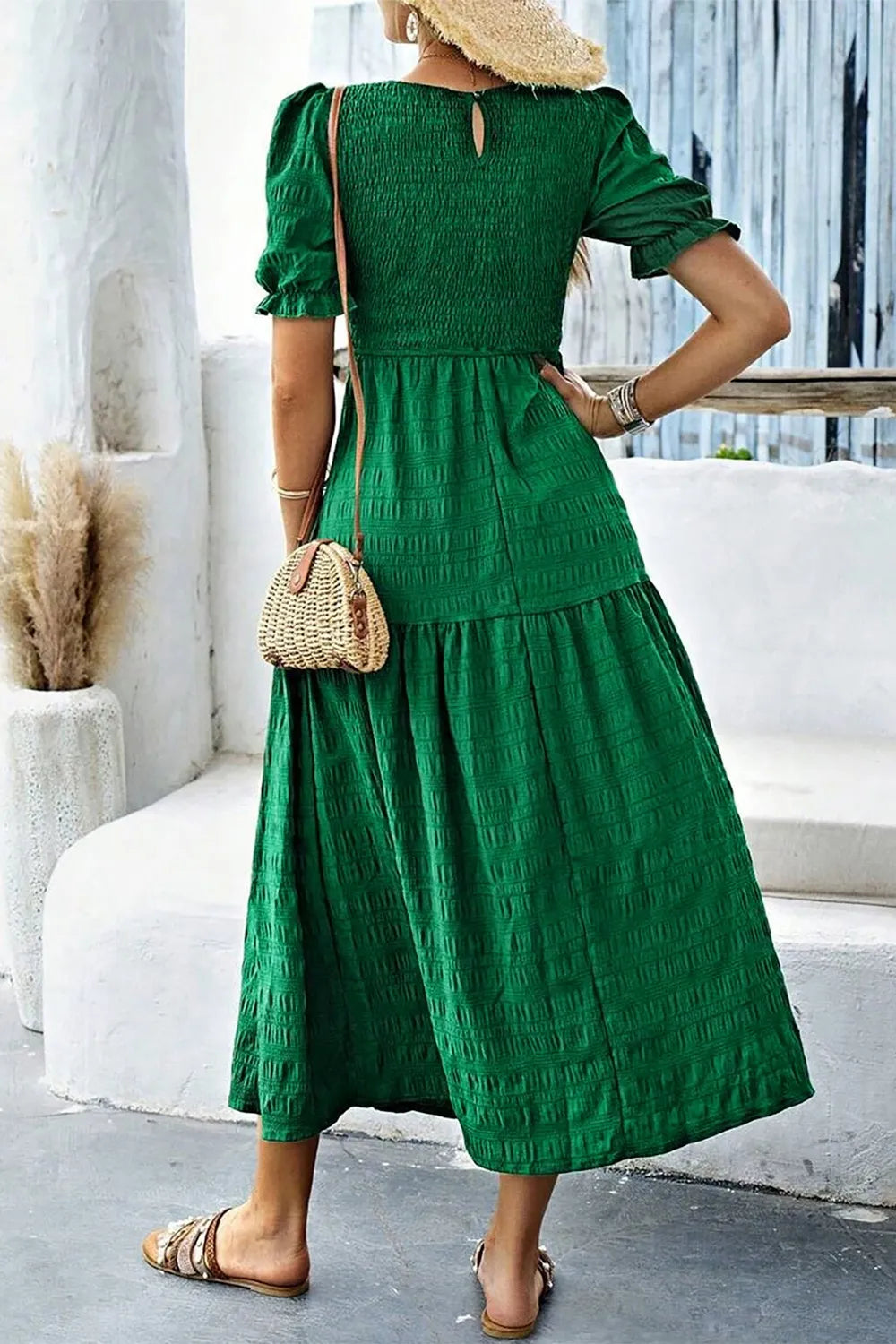 Smocked Puff Sleeve Midi Dress - Blushé Belle