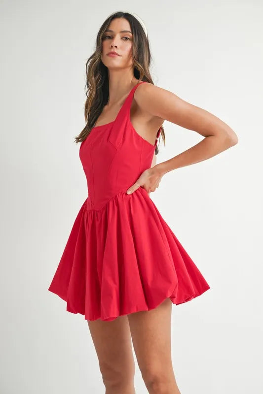 MABLE Poplin Square Neckline Bubble Mini Dress - Blushé Belle