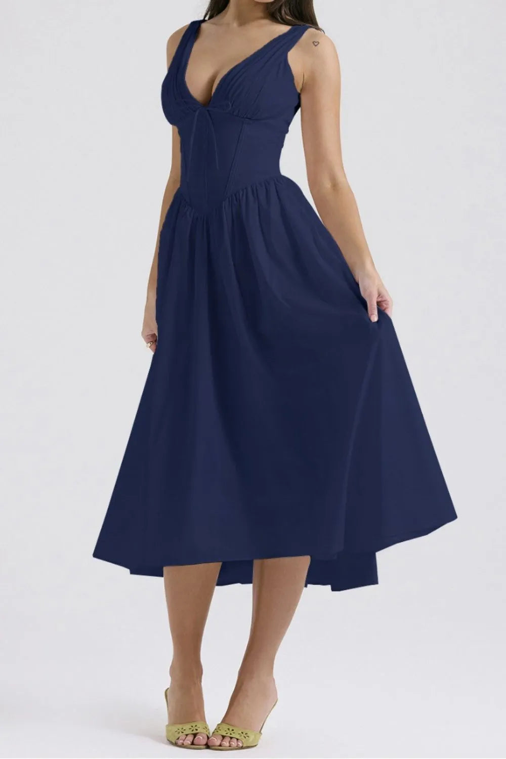Ruched V-Neck Sleeveless Dress with Pockets - Blushé Belle