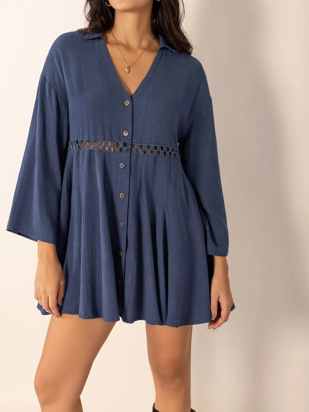 Cutout Johnny Collar Long Sleeve Mini Dress - Blushé Belle