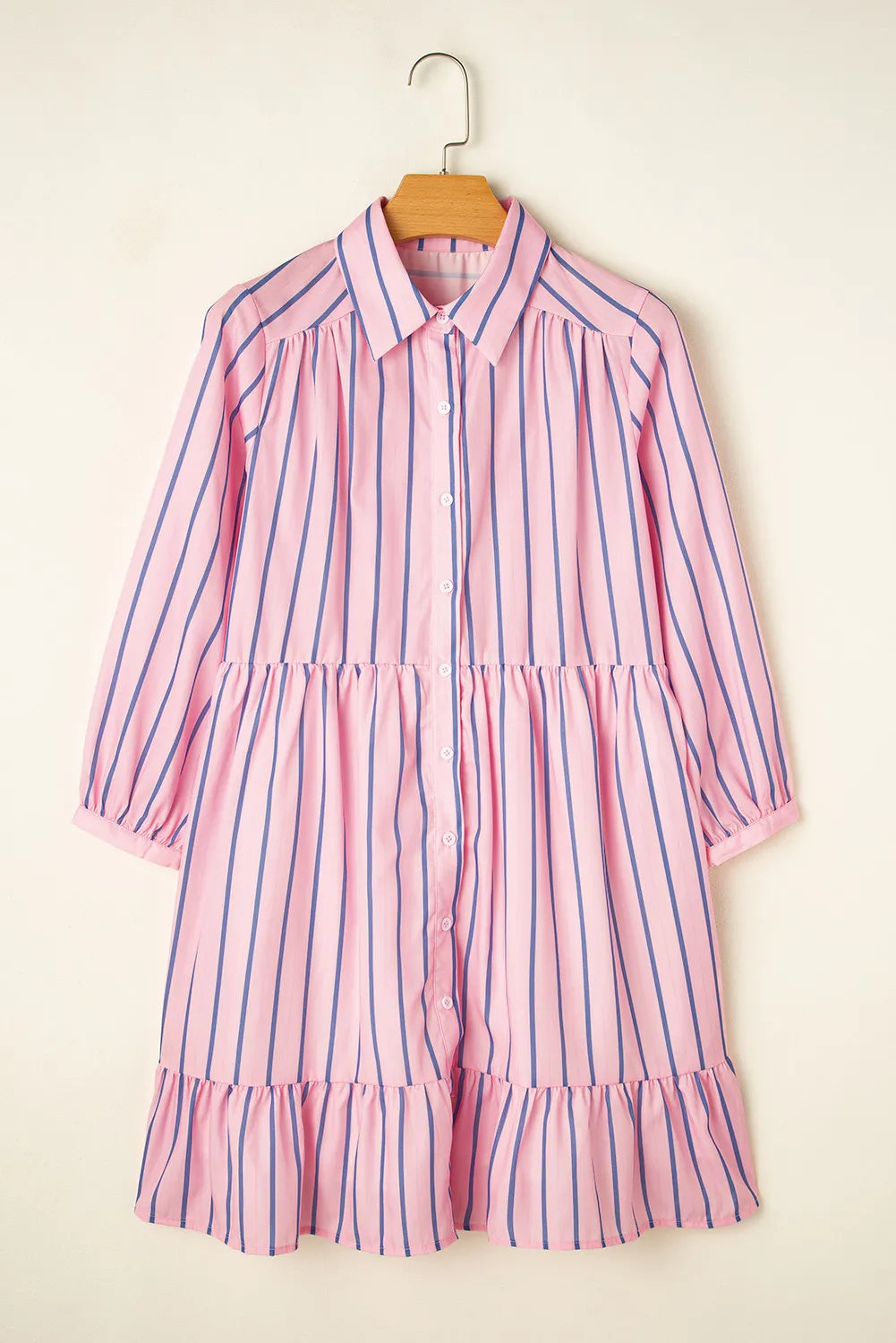 Striped Collared Neck Long Sleeve Mini Shirt Dress - Blushé Belle