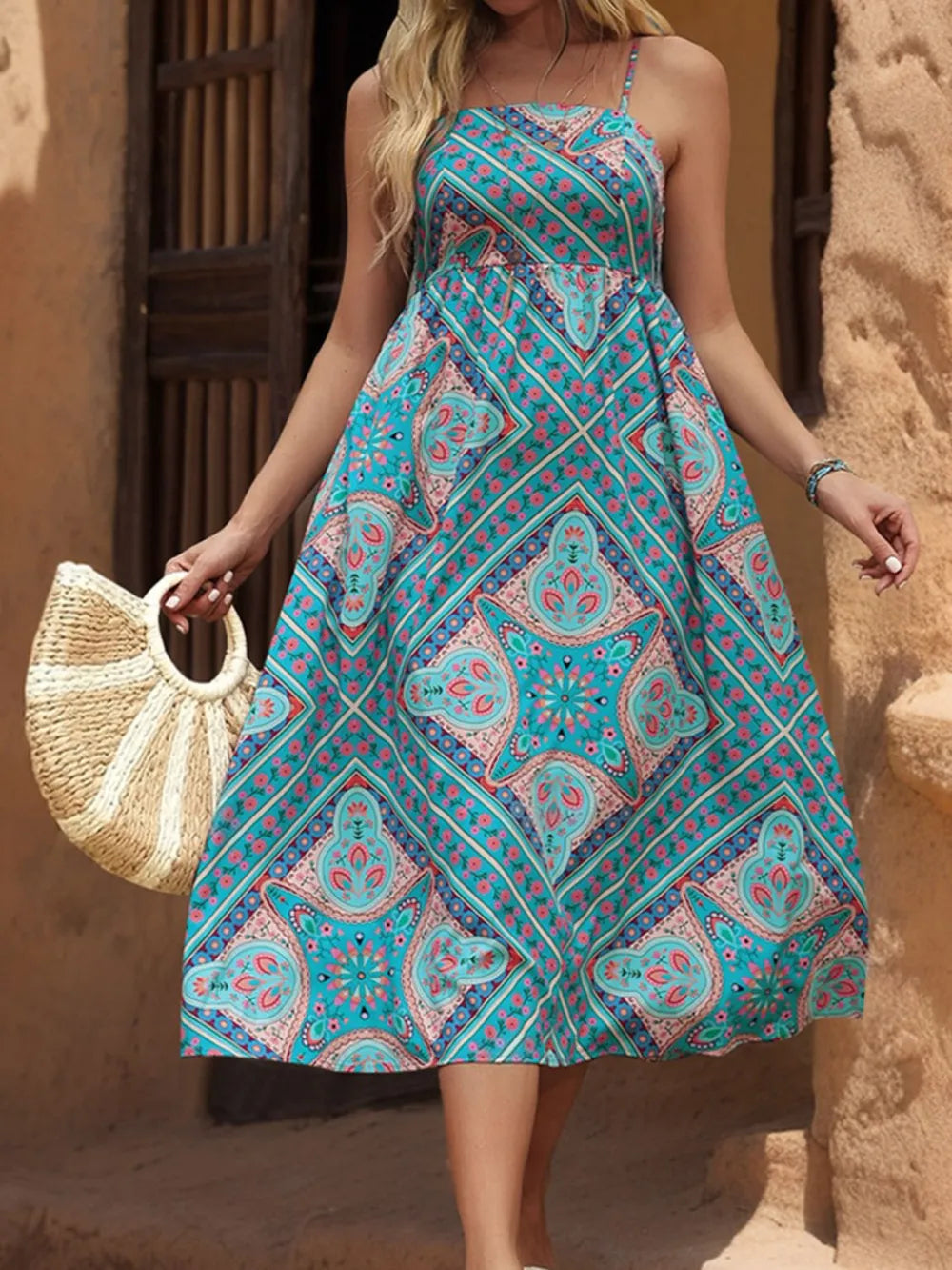 Perfee Printed Spaghetti Strap Midi Dress - Blushé Belle