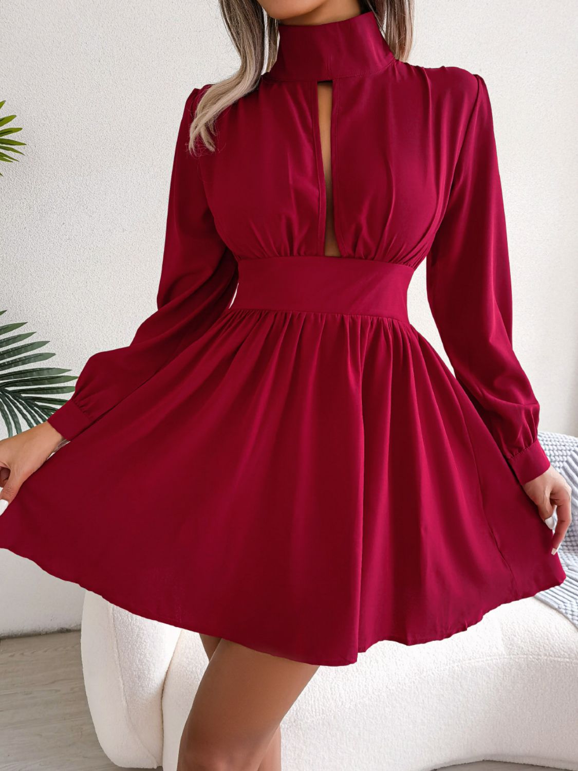 Cutout Turtleneck A-Line Mini Dress - Blushé Belle