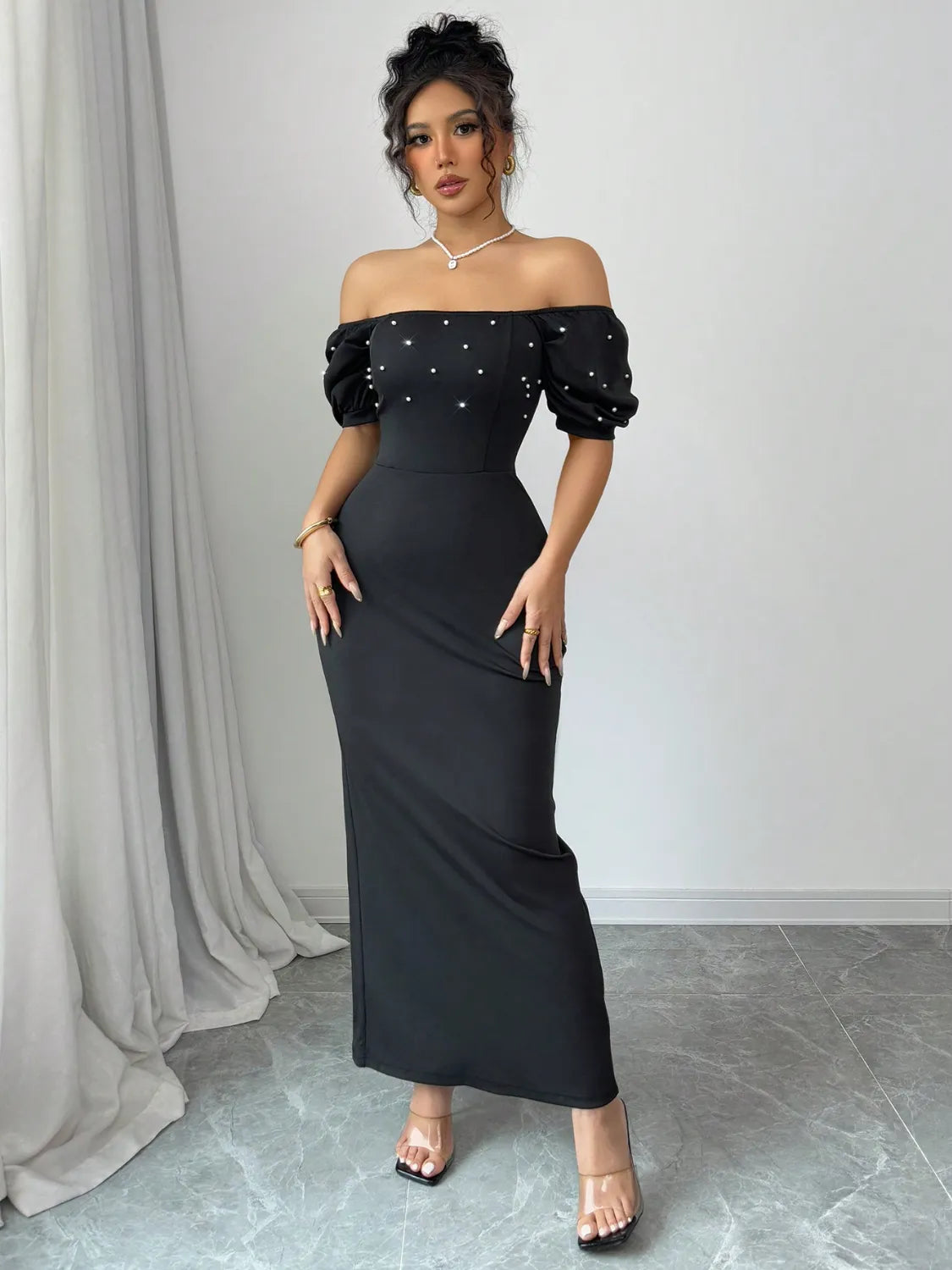 Off Shoulder Short Sleeve Maxi Dress - Blushé Belle