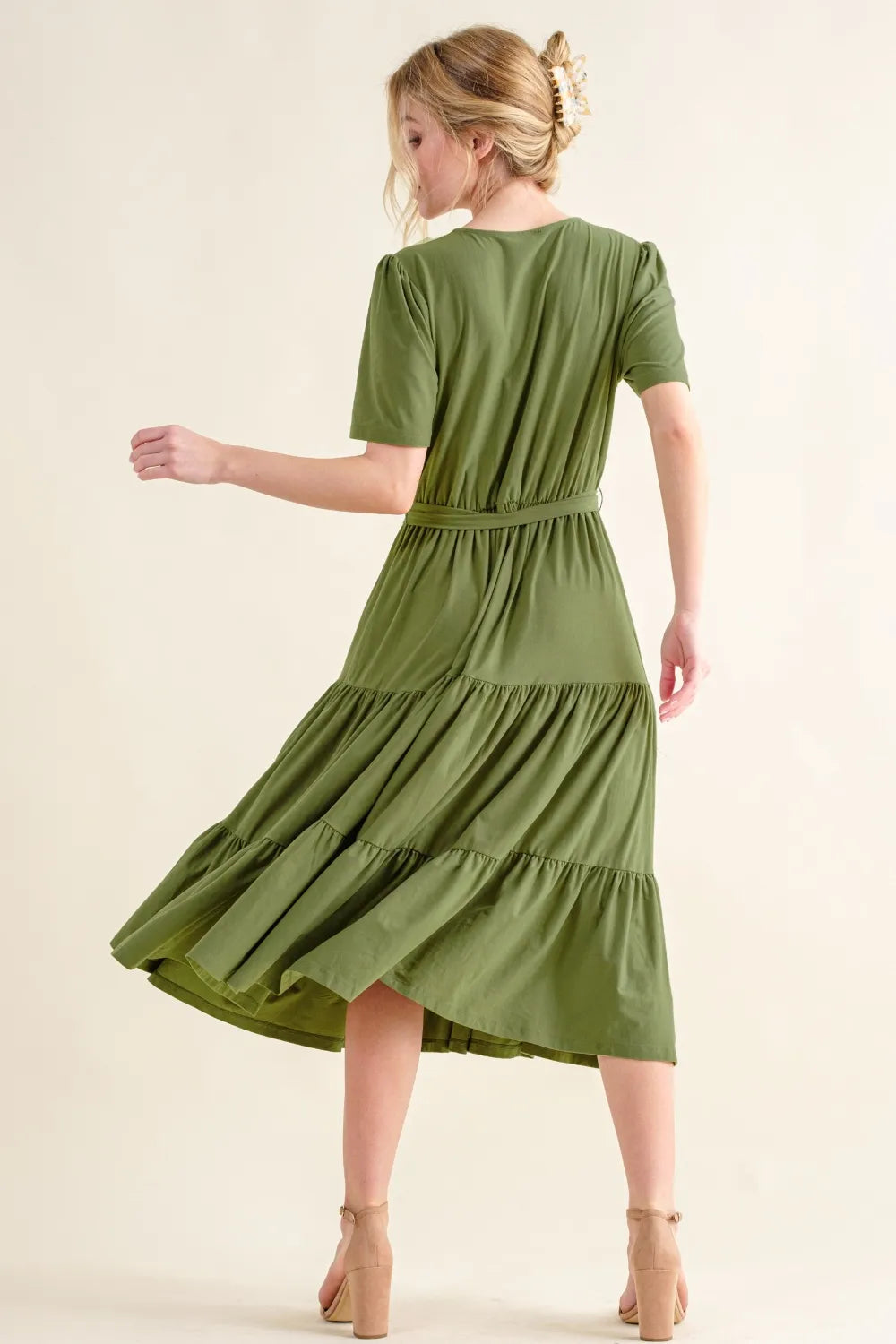 And The Why Soft Short Sleeve Tiered Midi Dress - Blushé Belle