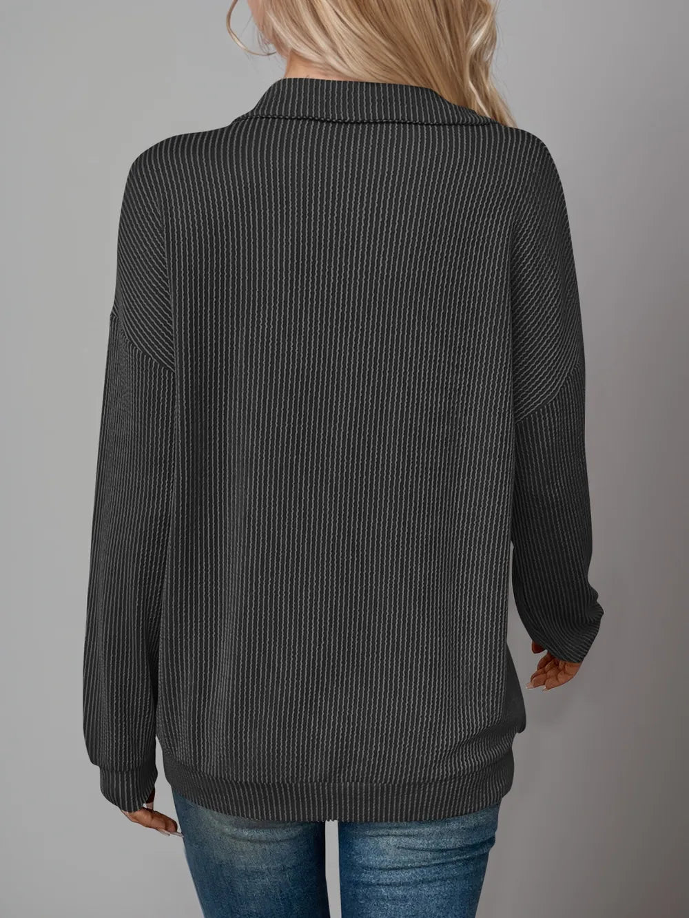 Double Take Striped Half Zip Long Sleeve T-Shirt - Blushé Belle