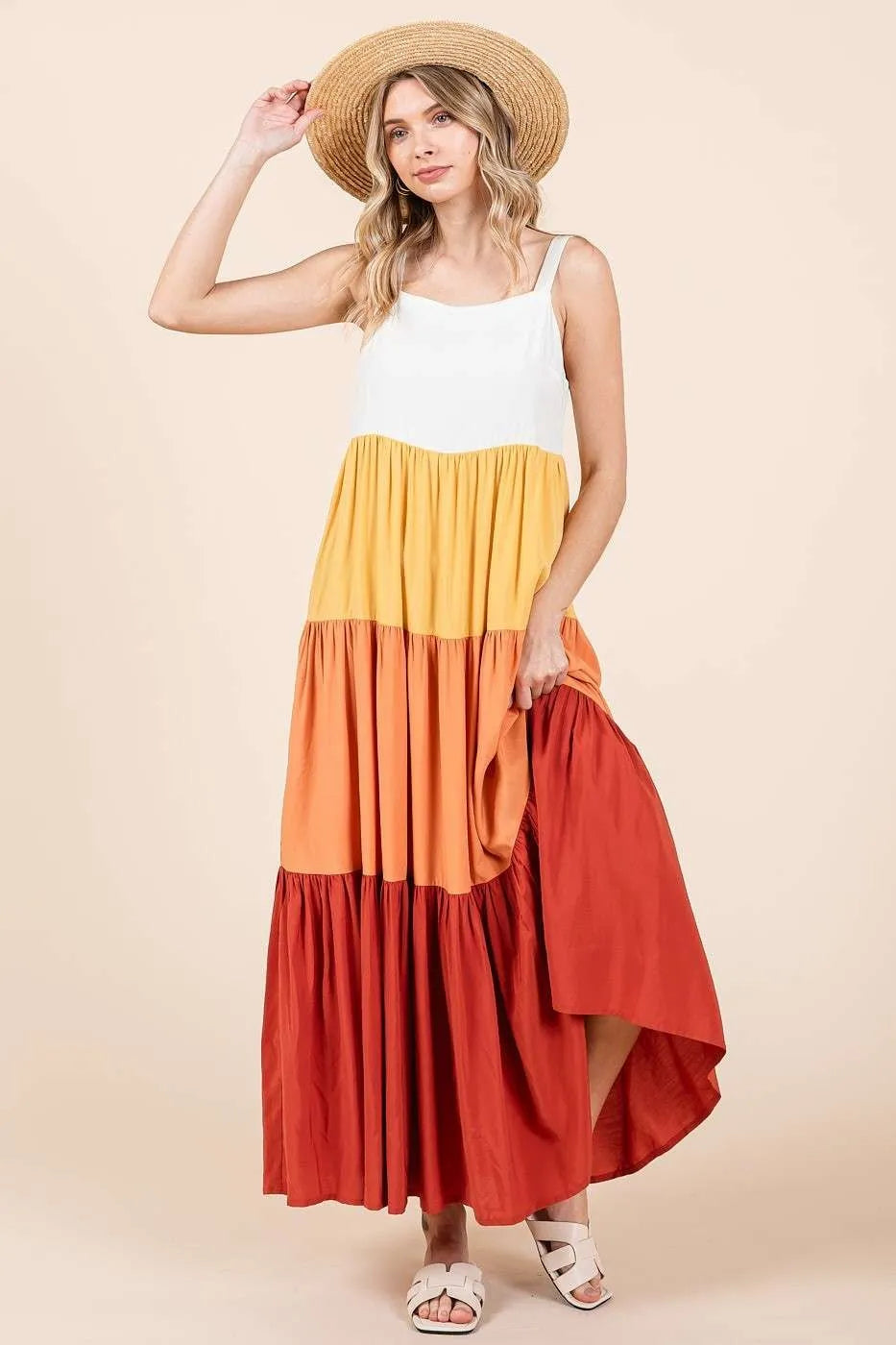 Mittoshop Color Block Tiered Pull-On Maxi Dress - Blushé Belle