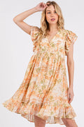Mittoshop Floral Chiffon Ruffle Short Sleeve Mini Dress - Blushé Belle