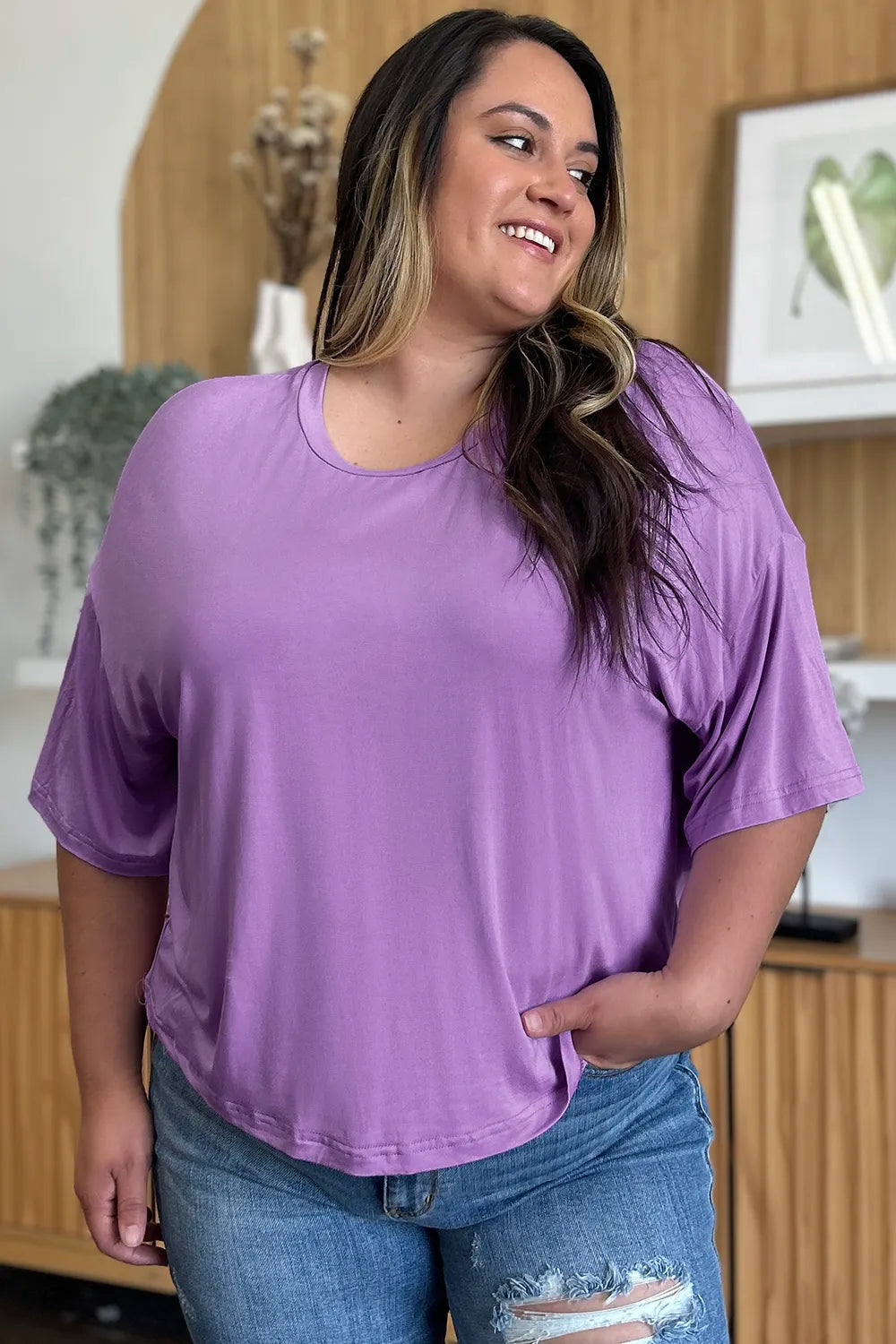 Basic Bae Bamboo Full Size Round Neck Drop Shoulder T-Shirt - Blushé Belle