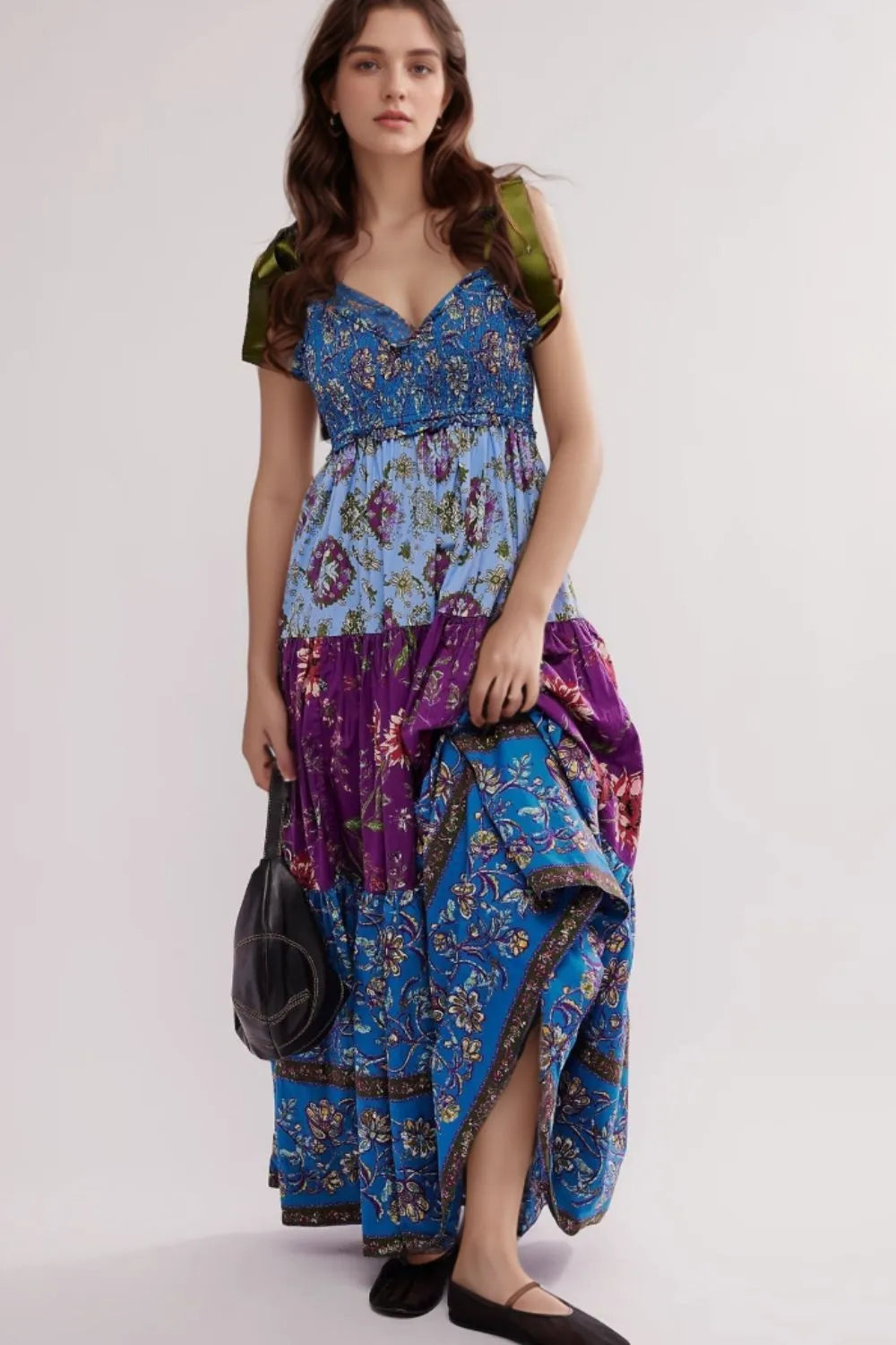 Floral Tiered Maxi Dress with Mixed Print Design - Blushé Belle