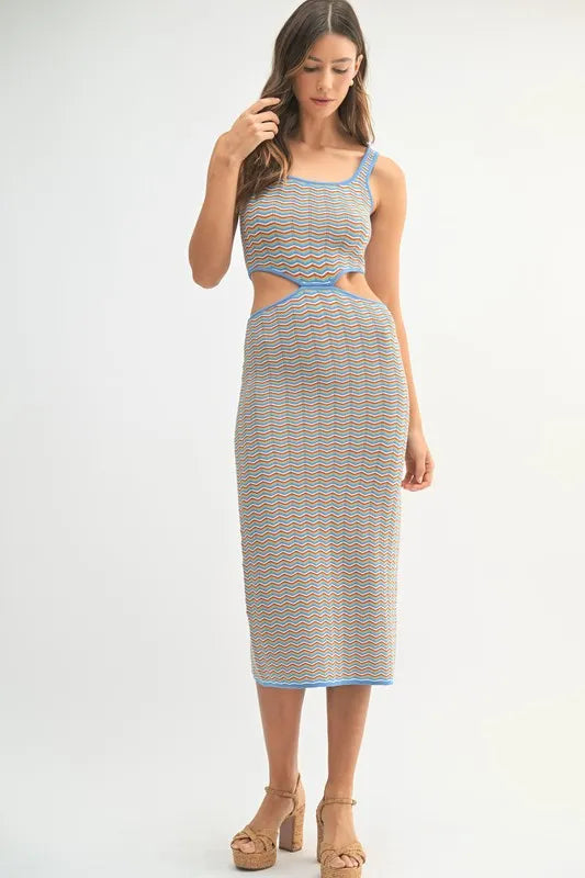 MABLE Multi Color Chevron Knit Bodycon Midi Dress - Blushé Belle