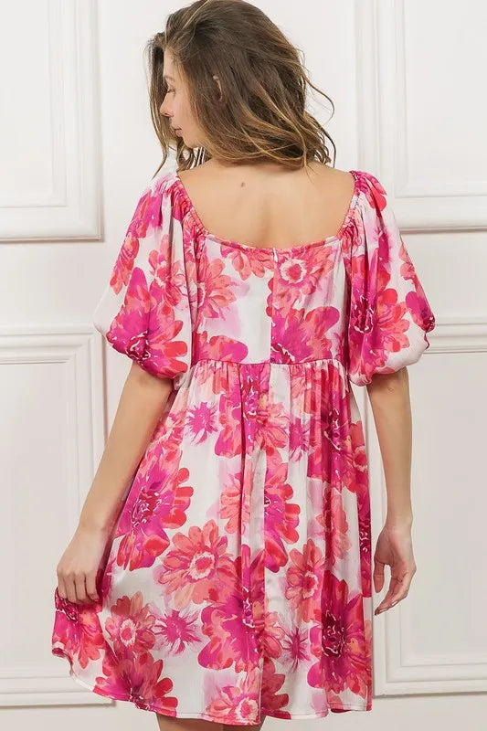 BiBi Floral Square Neck Puff Sleeve Mini Dress - Blushé Belle