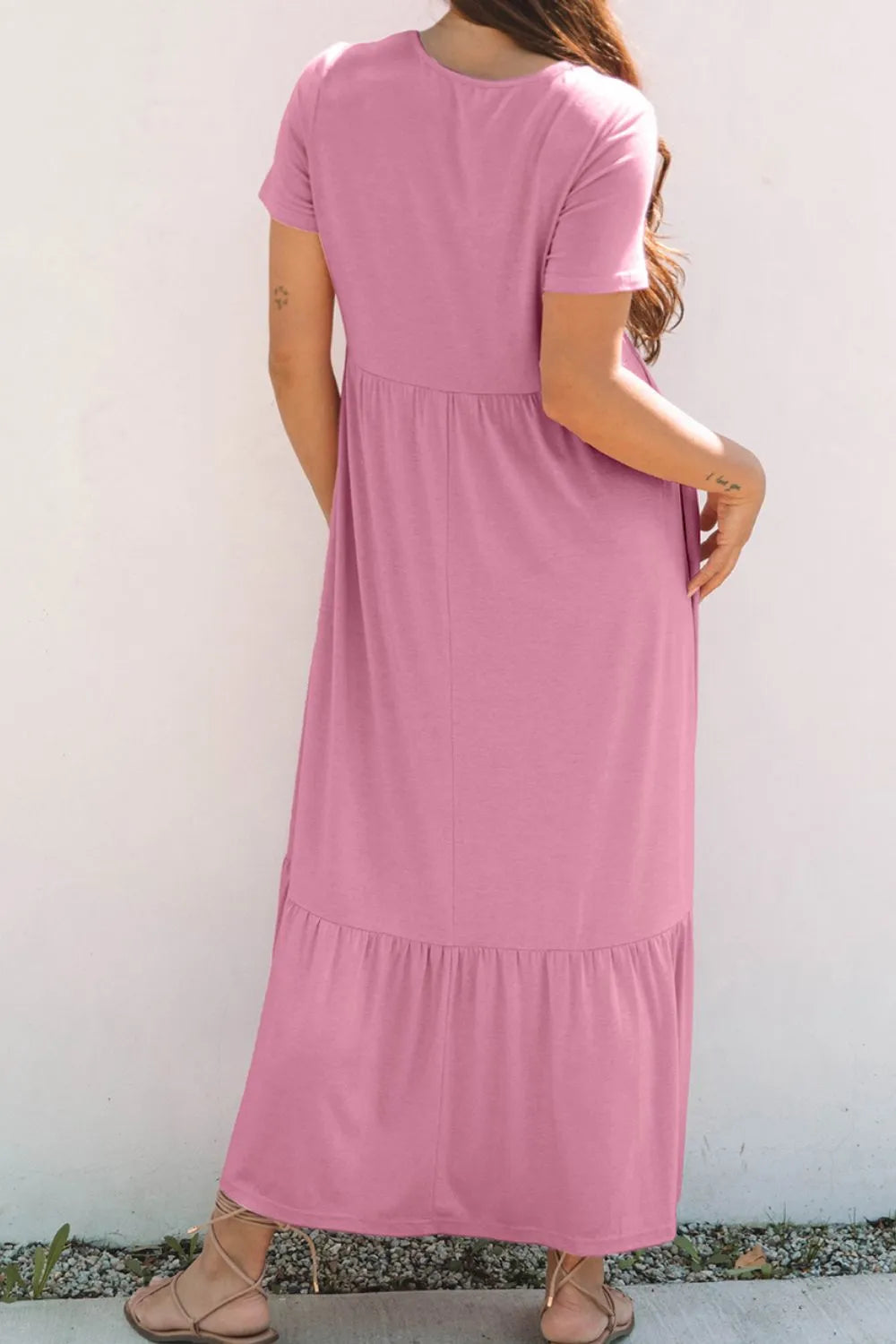 Solid Color High Waist Pocketed Tee Dress - Blushé Belle