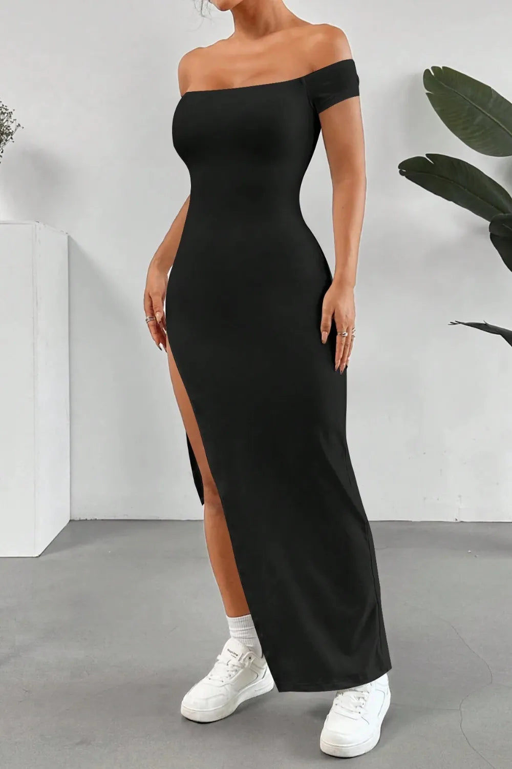 Off Shoulder Slit Maxi Dress - Blushé Belle