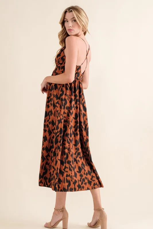 And The Why Leopard Print Plunge Maxi Dress - Blushé Belle