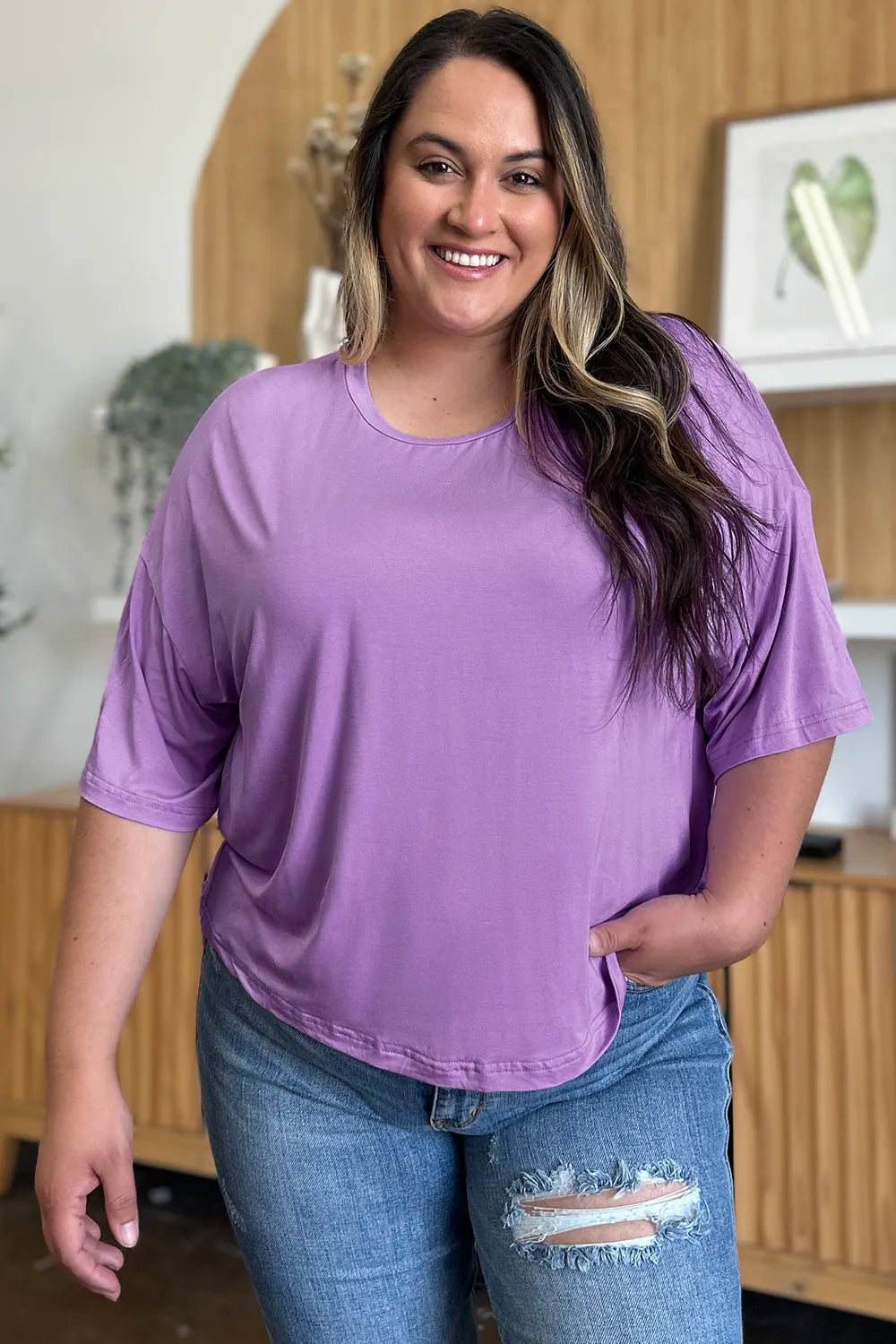 Basic Bae Bamboo Full Size Round Neck Drop Shoulder T-Shirt - Blushé Belle