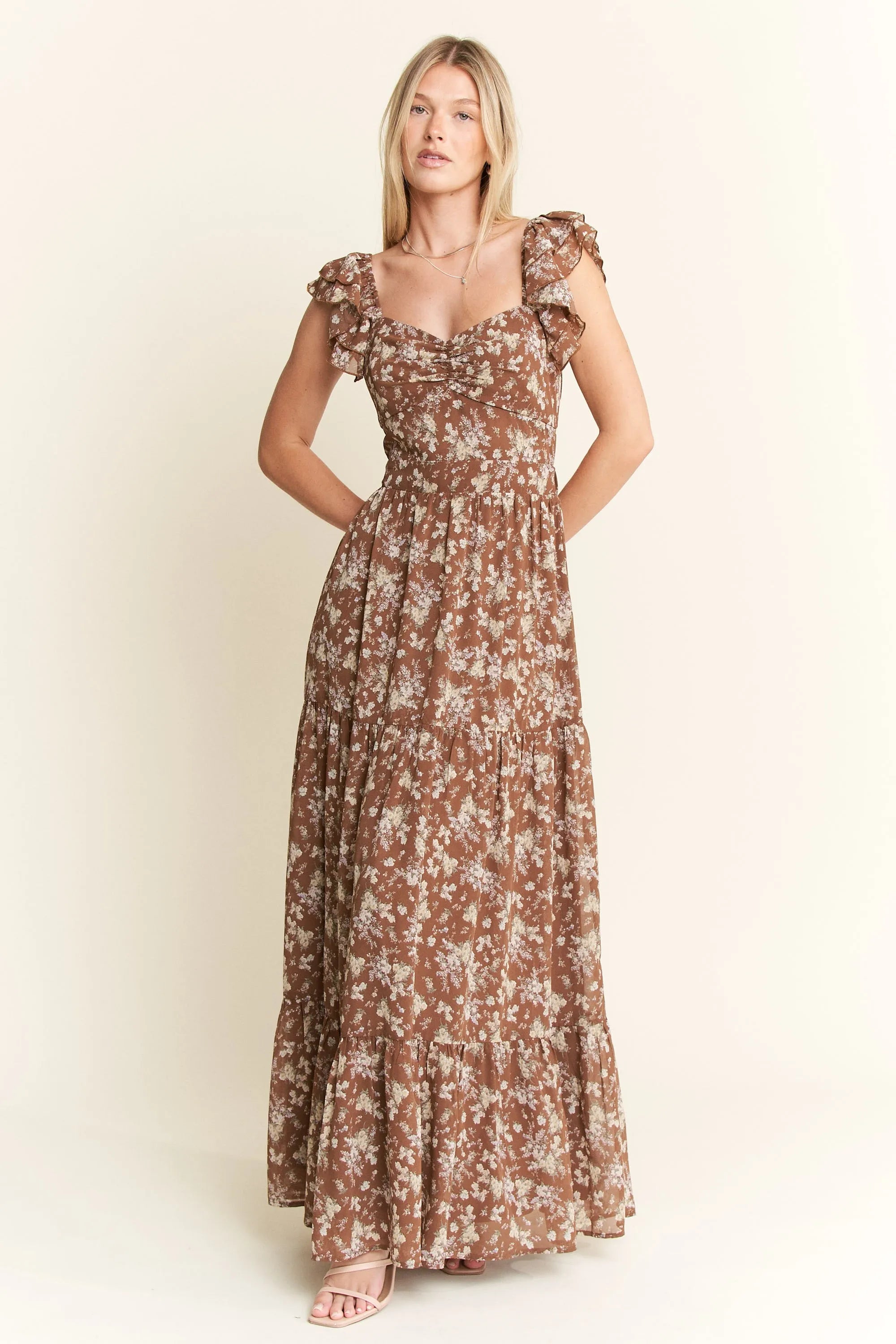 Jade By Jane Ruffle Sleeve Tiered Maxi Dress - Blushé Belle