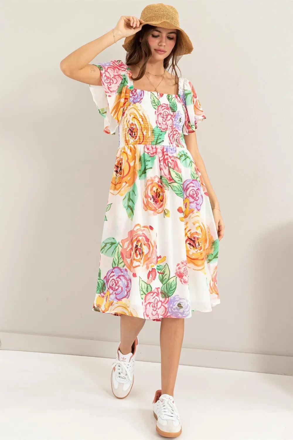 HYFVE Floral Flutter Sleeve Smocked Dress - Blushé Belle