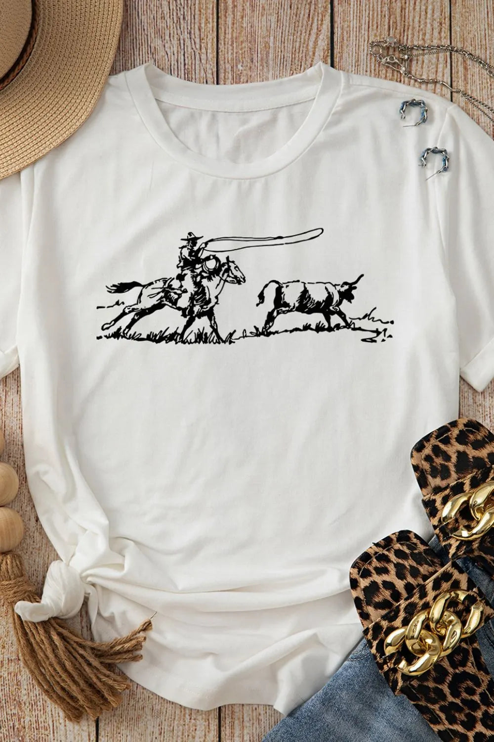 Western Rodeo Graphic Round Neck T Shirt - Blushé Belle