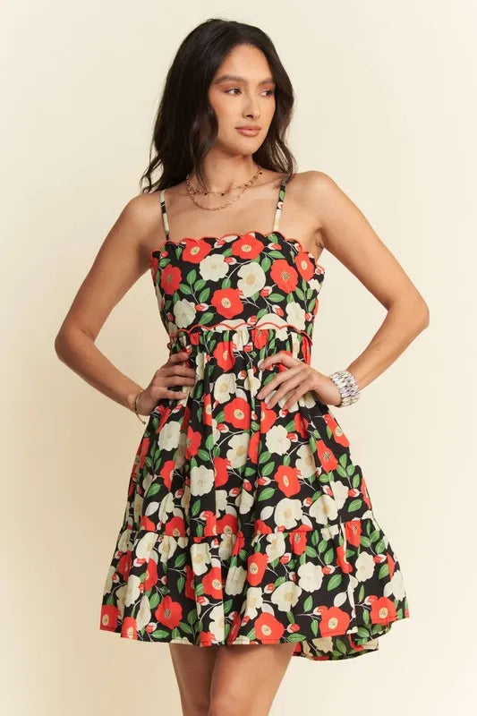 Davi & Dani Floral Scalloped Cutout Back Mini Dress - Blushé Belle