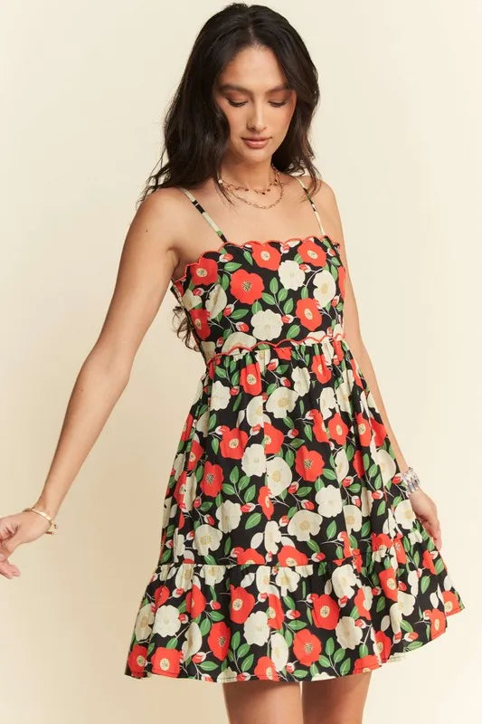 Davi & Dani Floral Scalloped Cutout Back Mini Dress - Blushé Belle