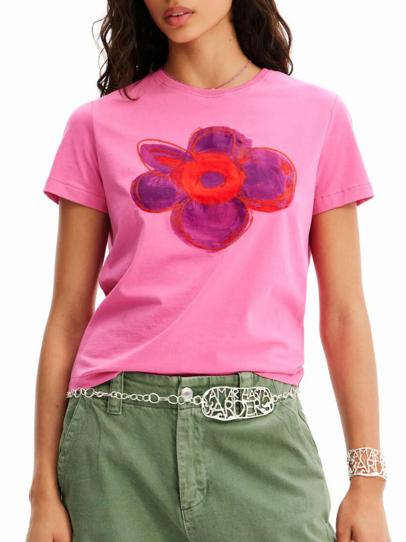 Flower Graphic Round Neck T-Shirt - Blushé Belle