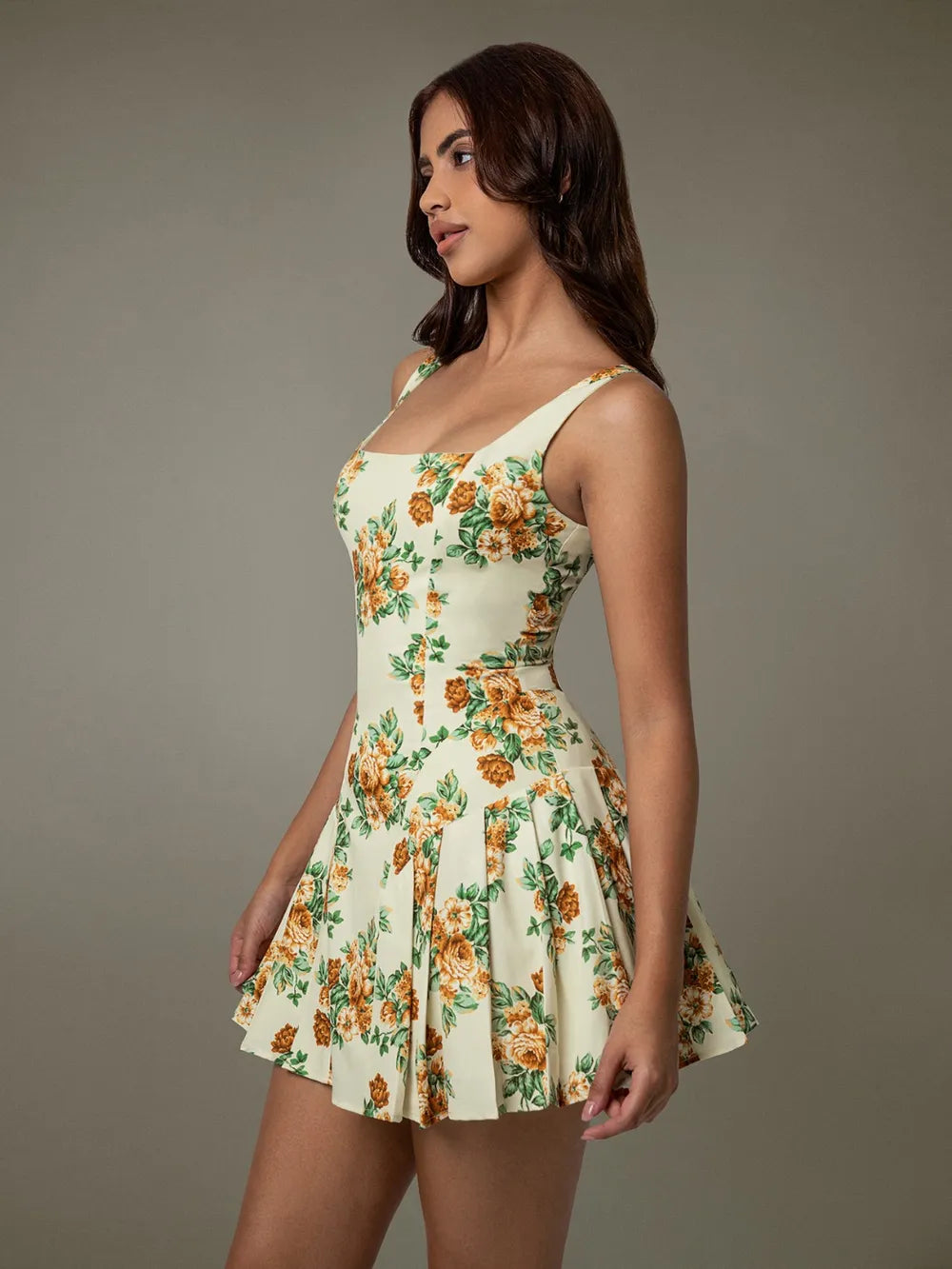 Floral Sleeveless Mini Pleated Dress - Blushé Belle