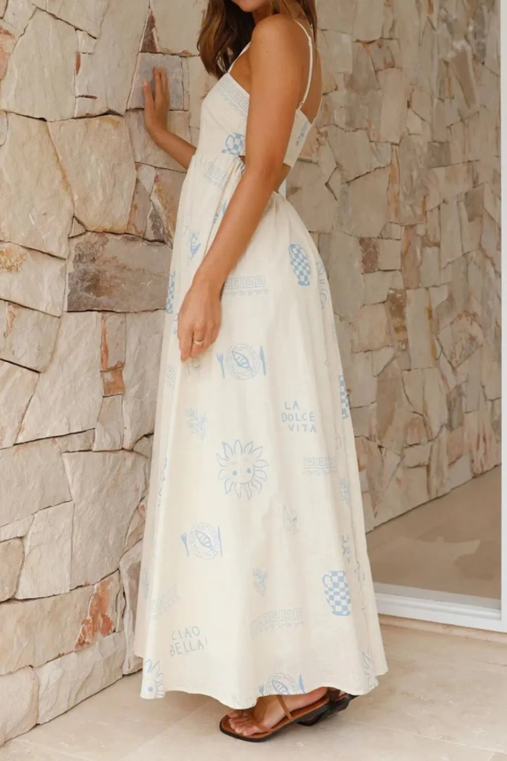 Cutout Back Printed Square Neck Maxi Cami Dress - Blushé Belle