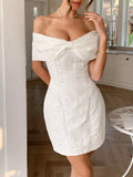 Bow Off-Shoulder Textured Mini Dress - Blushé Belle