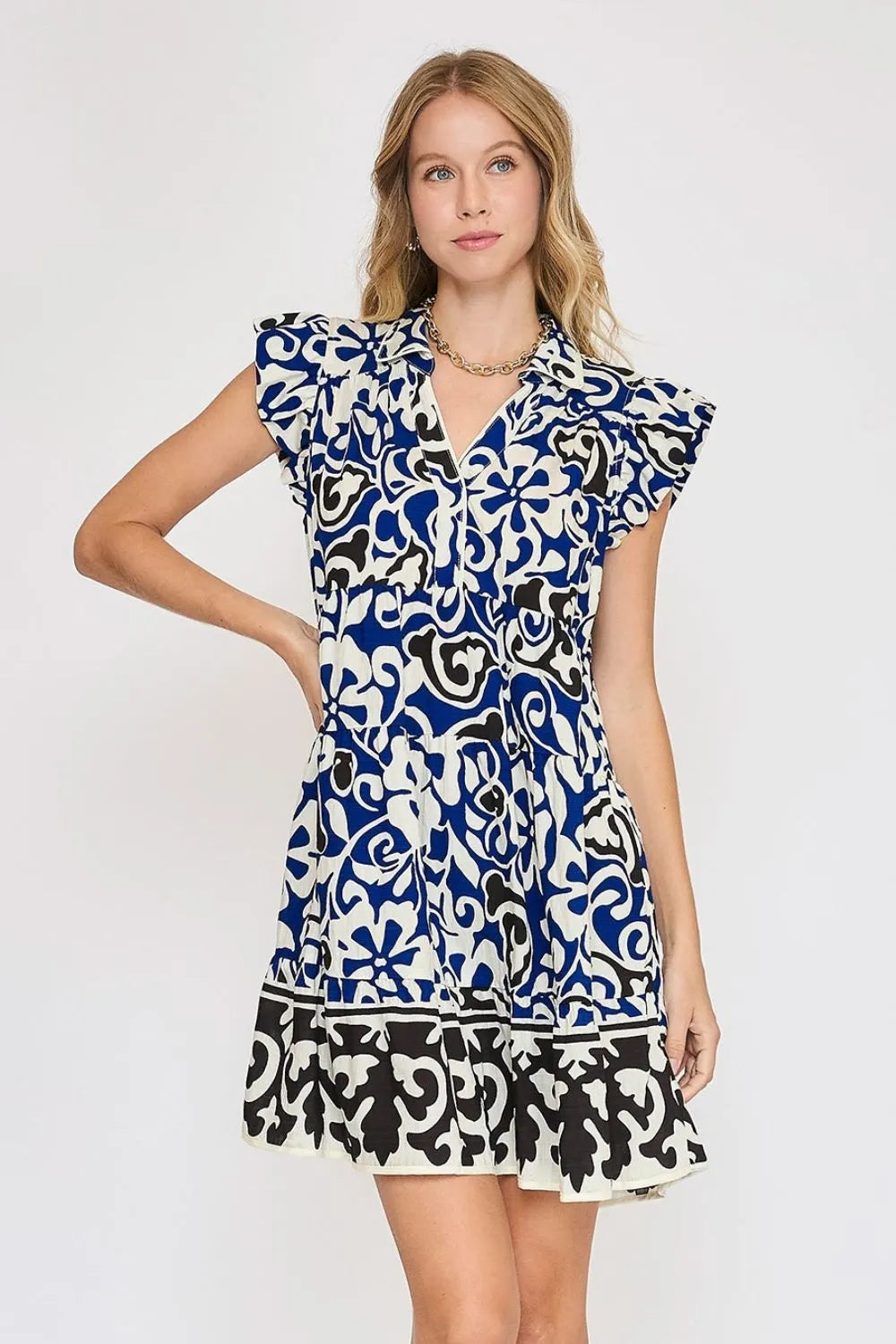 Umgee Floral Ruffled Cap Sleeve Tiered Dress - Blushé Belle