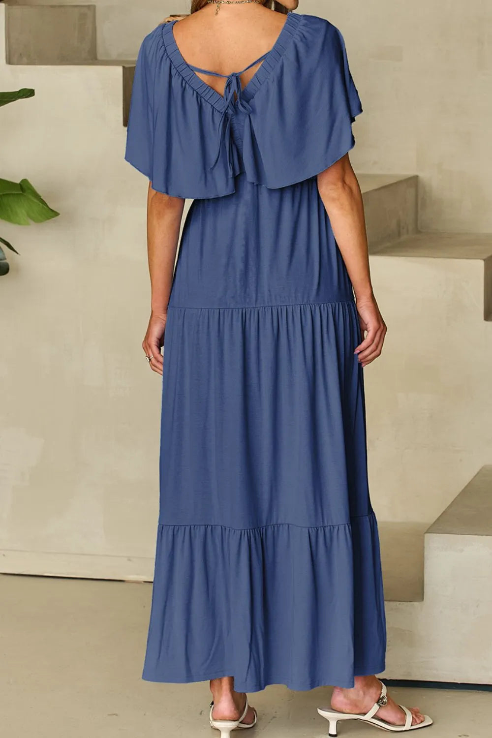 Ruffled V-Neck Short Sleeve Maxi Dress - Blushé Belle