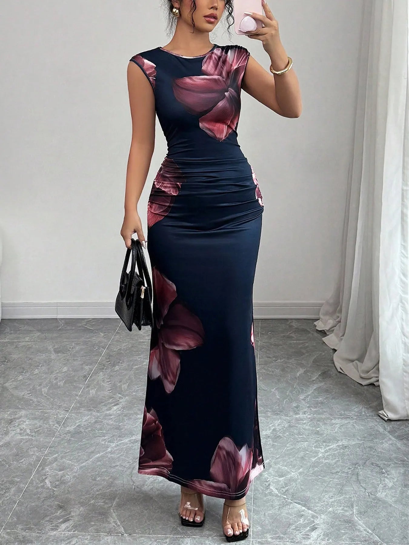 Floral Print Sleeveless Bodycon Maxi Dress - Blushé Belle