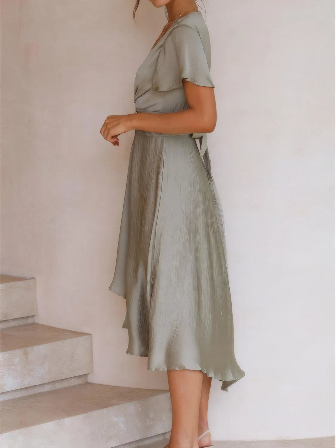 High-Low Plunge Flutter Sleeve Dress - Blushé Belle