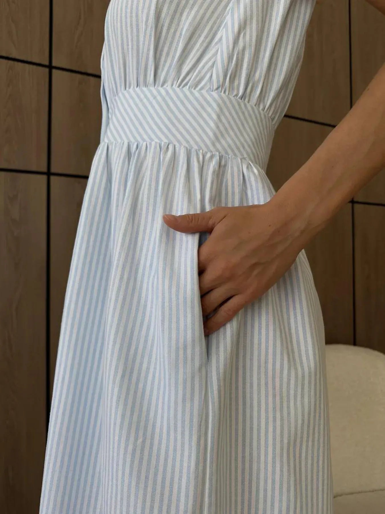 Striped V-Neck Sleeveless Midi Dress - Blushé Belle