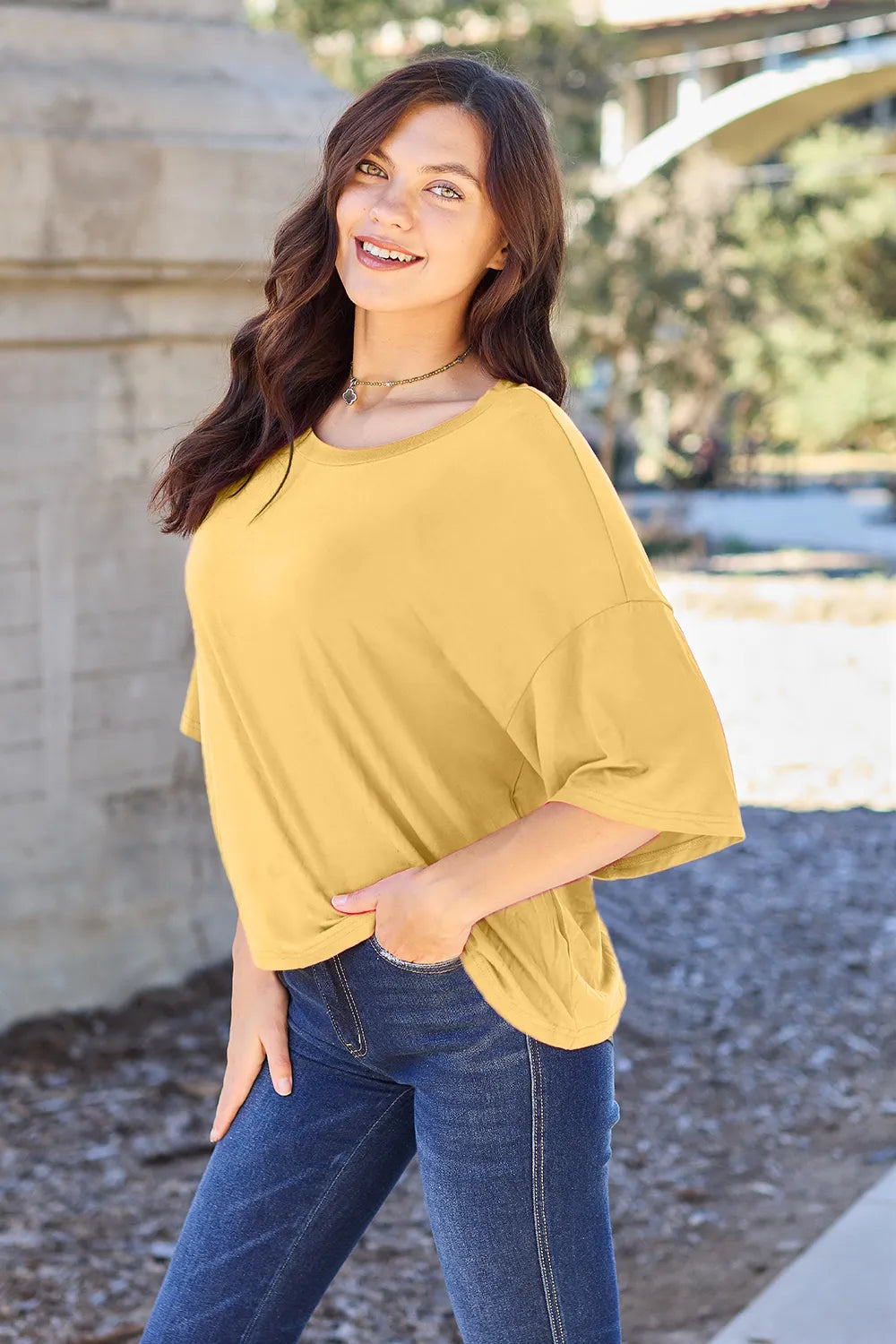 Basic Bae Bamboo Full Size Round Neck Drop Shoulder T-Shirt - Blushé Belle