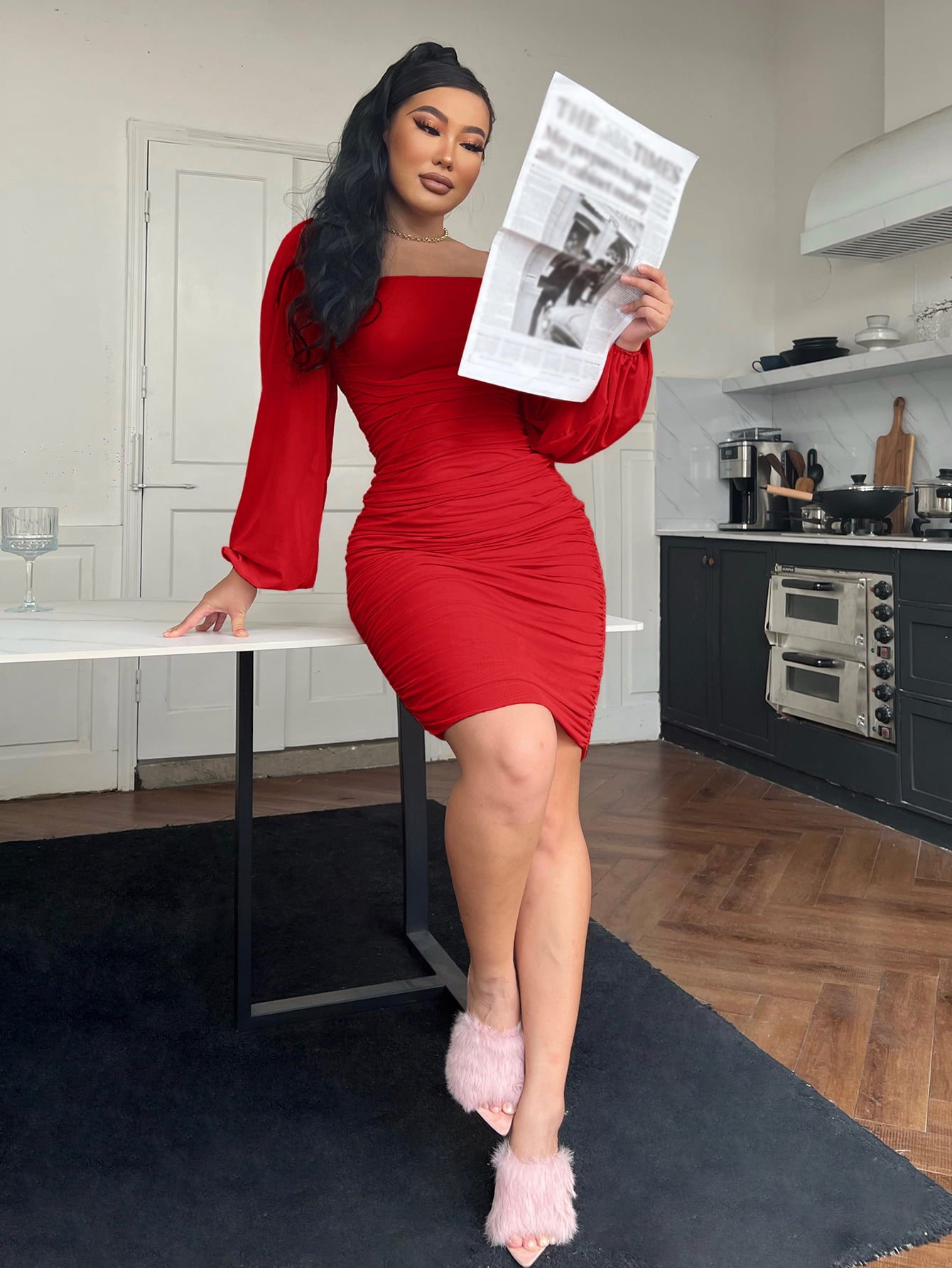 Zip-Back Ruched Bodycon Dress - Blushé Belle