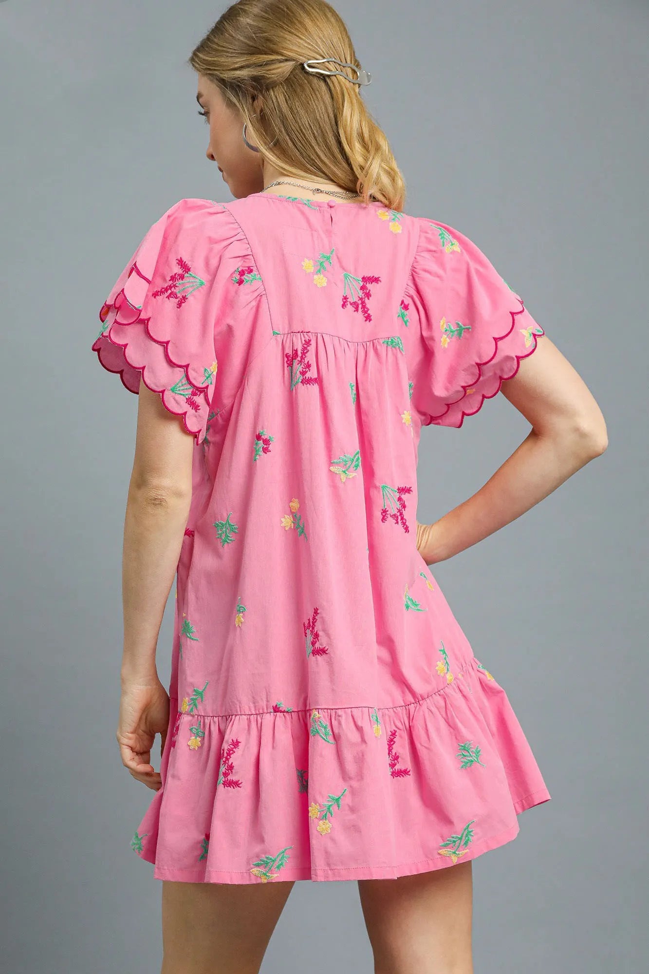 Umgee Floral Embroidered Short Sleeve Mini Dress - Blushé Belle