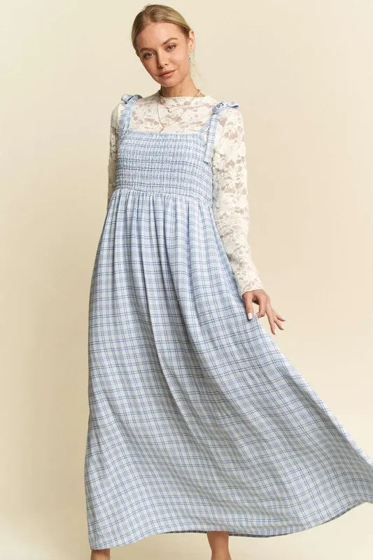 Davi & Dani Plaid Smocking Sleeveless Maxi Dress - Blushé Belle