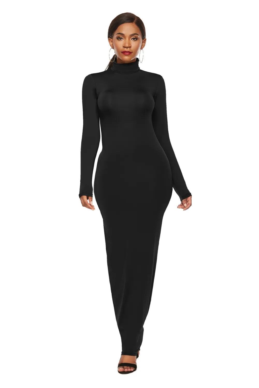 Mock Neck Long Sleeve Maxi Slim Dress - Blushé Belle