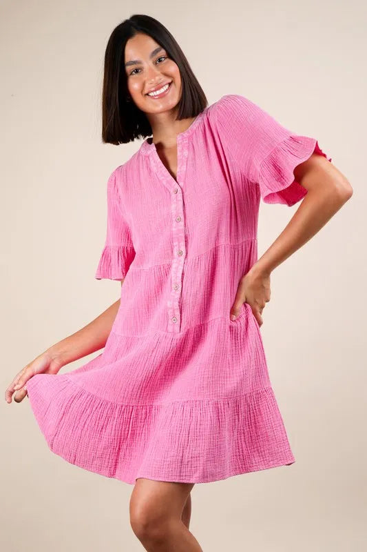 VERY J Plus Size Mineral Washed Woven Mini Dress - Blushé Belle