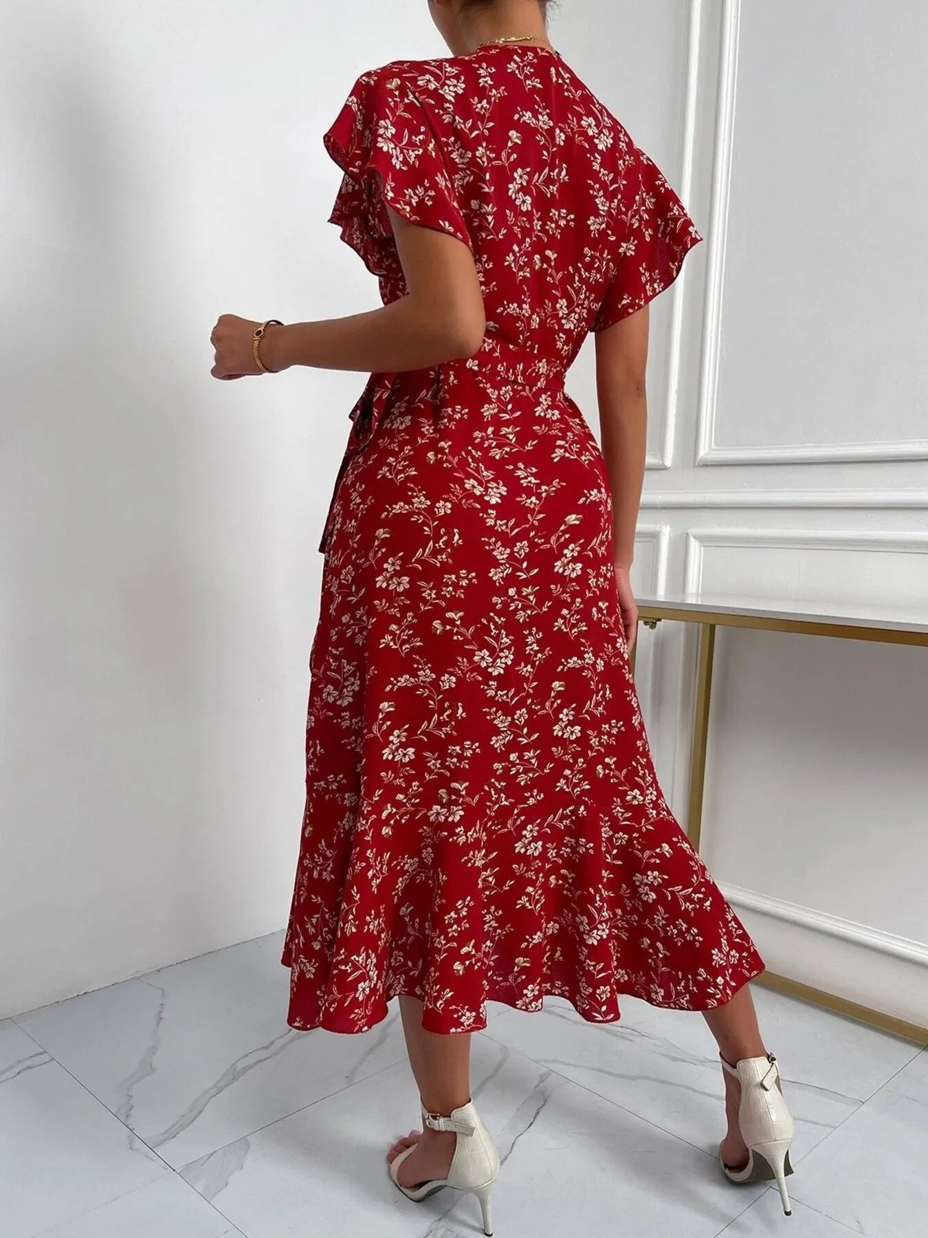 Floral Ruffle Sleeves Midi Dress - Blushé Belle