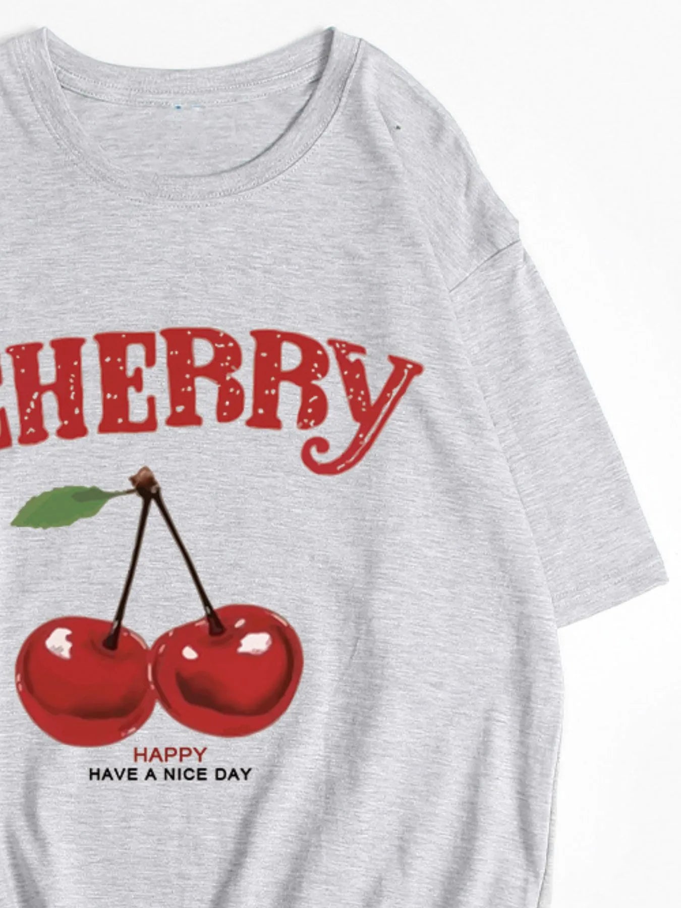 Plus Size Cherry Graphic Round Neck Short Sleeve T-Shirt - Blushé Belle