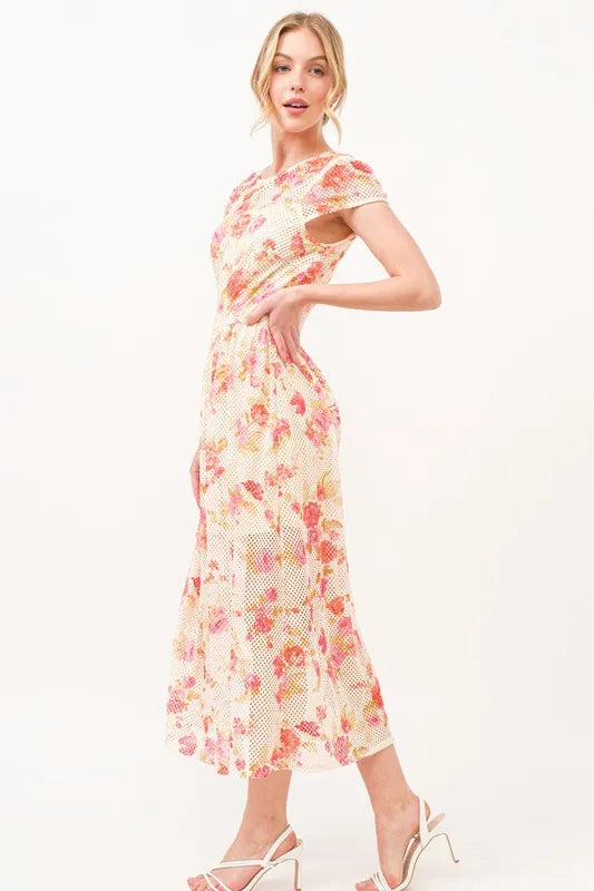 And The Why Fish-Net Floral Printed Midi Dress - Blushé Belle