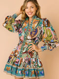 Printed Long Sleeve Mini Dress with Belt - Blushé Belle