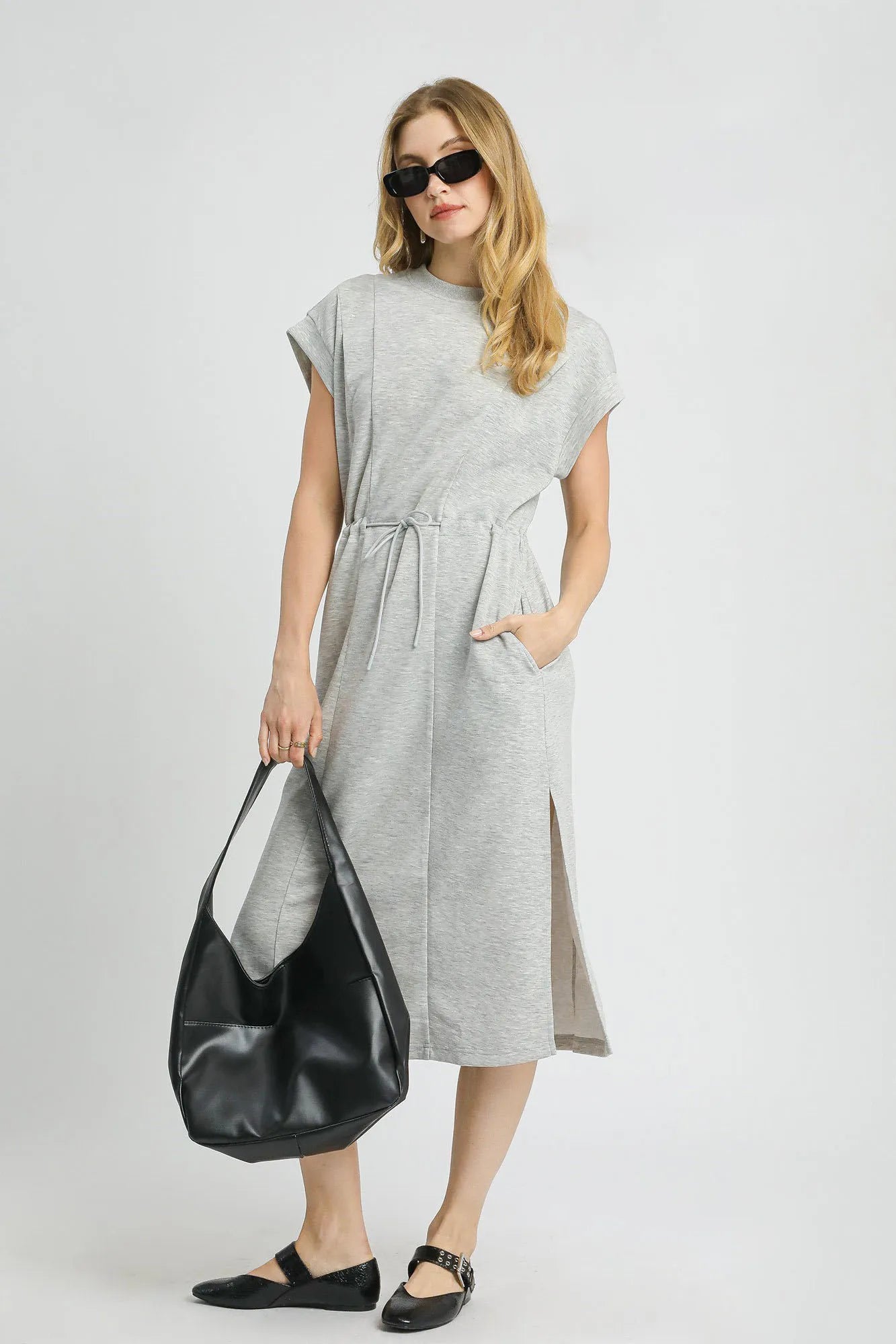 Umgee Side Slit Short Sleeve Midi Tee Dress - Blushé Belle