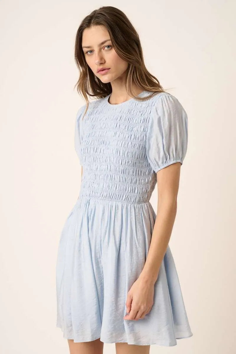 Mittoshop Smocking Detail Puff Sleeve Mini Dress - Blushé Belle