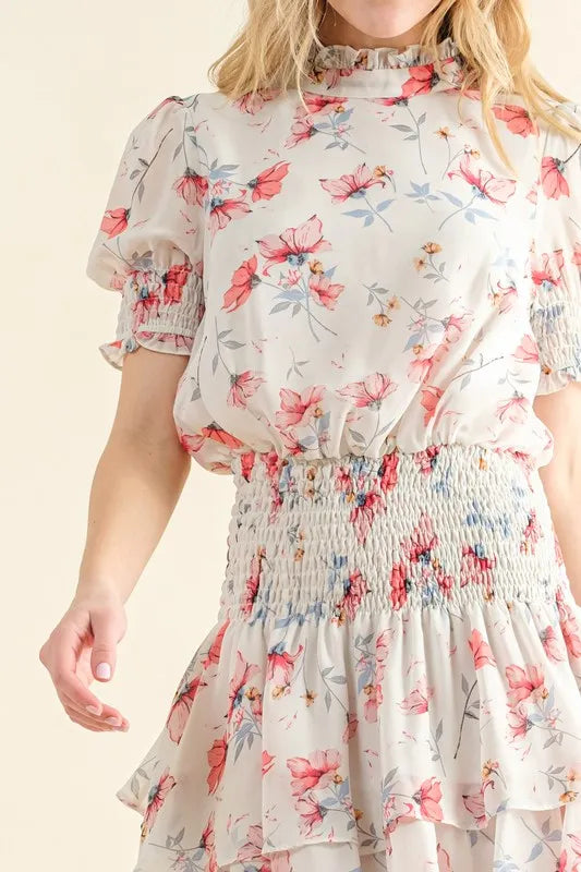 And The Why Floral Print Smocked Waist Mini Dress - Blushé Belle
