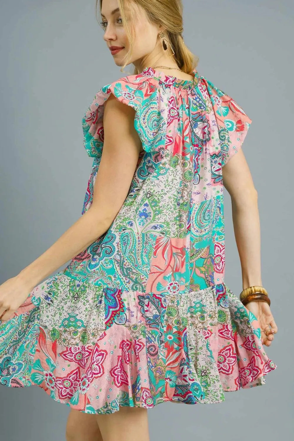 Umgee Printed Ruffle Cap Sleeve Mini Dress - Blushé Belle