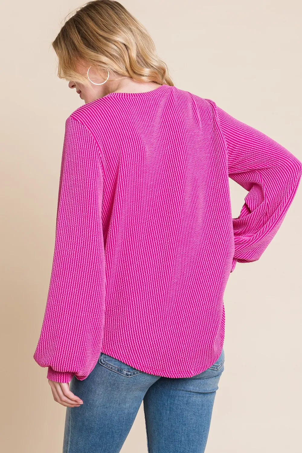 BOMBOM Long Sleeve Curved Hem Ribbed T-Shirt - Blushé Belle