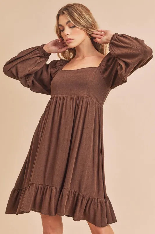 Aemi + Co Ruffled Hem Square Neck Balloon Sleeve Mini Dress - Blushé Belle